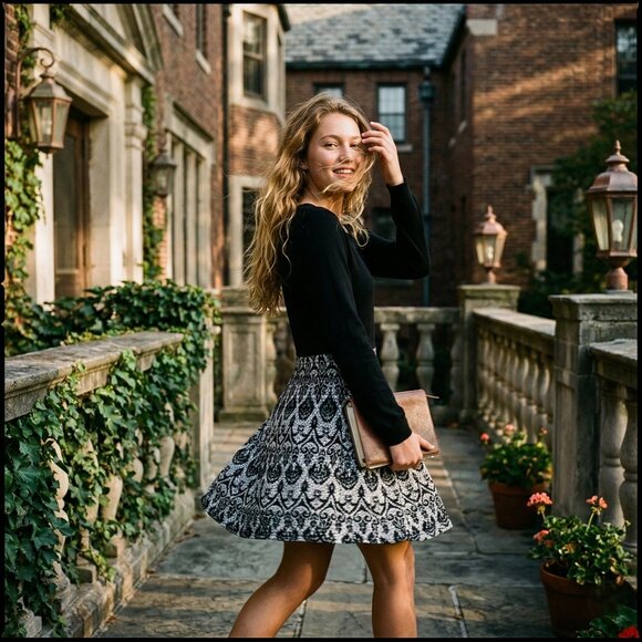 Cynthia Rowley Dresses & Skirts - Cynthia Rowley Womens Medium Black Sweater Dress Gothic Pattern Flared Retro